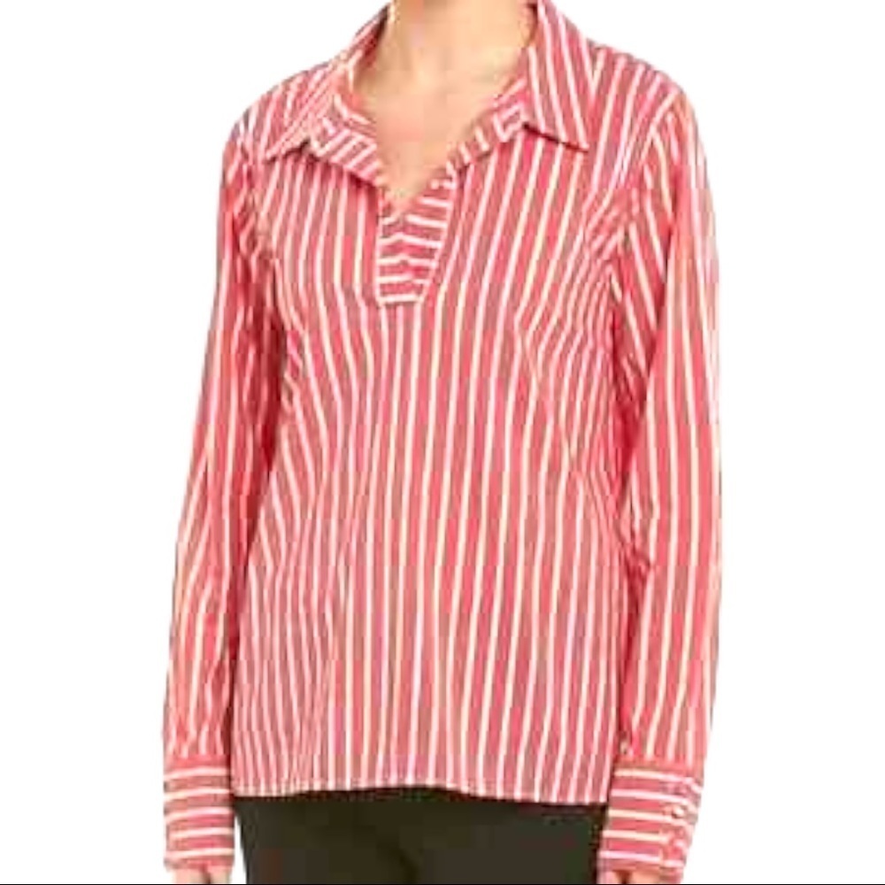 LAUNDRY BY SHELLI SEGAL POPLIN STRIPED BLOUSE
